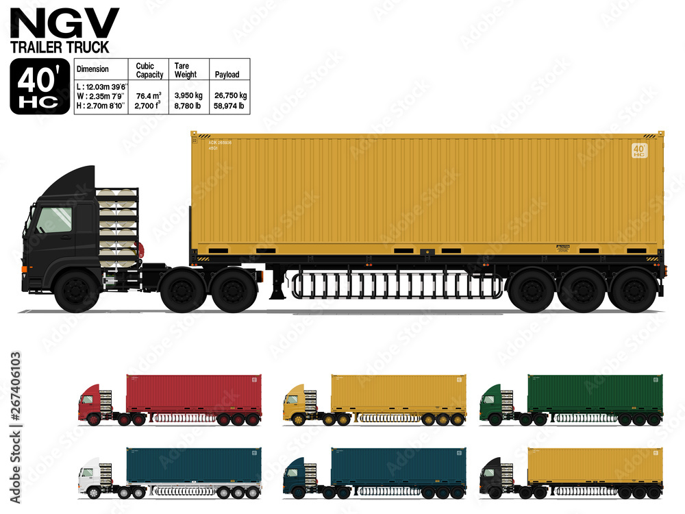 Isolated NGV semi trailer truck 40 ft (high cube)on transparent background Isolated NGV semi trailer truck 40 ft (high cube)on transparent background