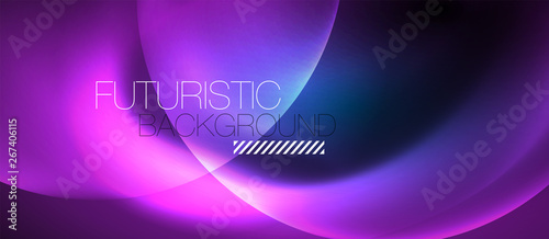 Blue neon bubbles and circles abstract background, futuristic magic techno design