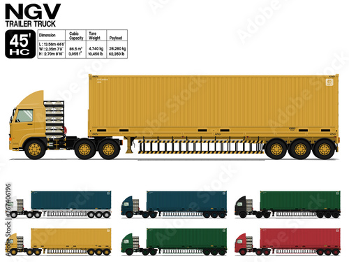 Isolated NGV semi trailer truck 45 ft on transparent background