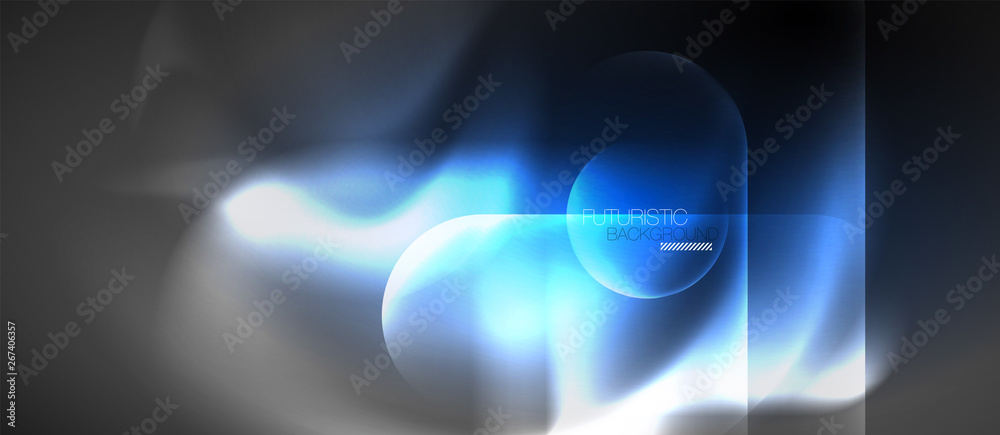 Naklejka premium Neon glowing techno lines, hi-tech futuristic abstract background template