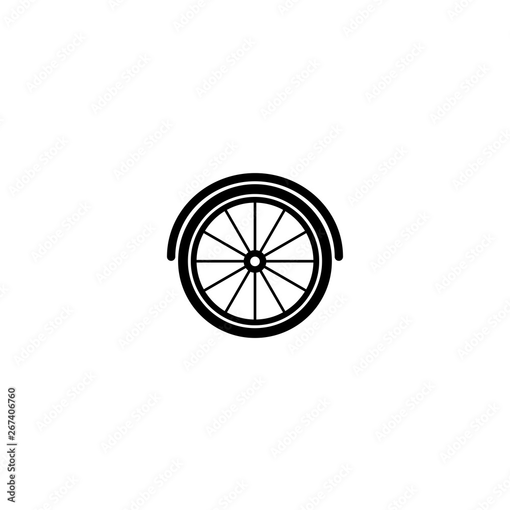 Silhouette of a bicycle wheel icon. Flat bike wheel pictogram isolated on white. Vector illustration.
