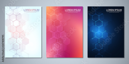 Vector templates for cover or brochure with abstract molecular background. Concepts and ideas for medical, healthcare technology, innovation medicine, science.