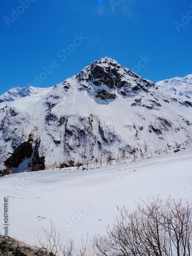 View of the Italian Alps on a sunny day near the town of Macugnaga - April 2019