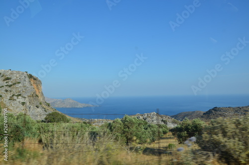 Greece Crete landscape mountains road panorama sea shore sun beach © HANNA