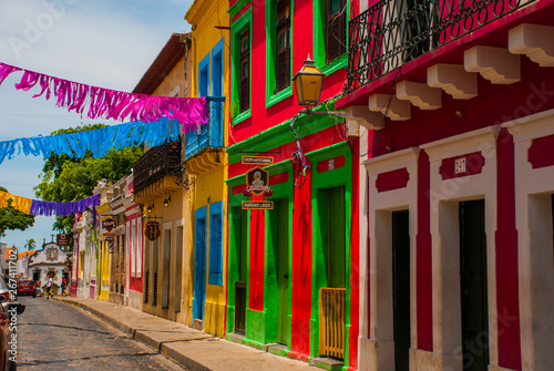 Olinda, Pernambuco, Brazil: The historic streets of Olinda in Pernambuco, Brazil with its cobblestones and buildings dated from the 17th century when Brazil was a Portuguese colony. photo