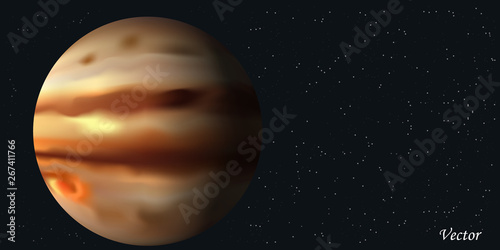 Planet Jupiter and galaxy. Solar System vector background. Realistic illustration planet and cosmos in the backdrop.