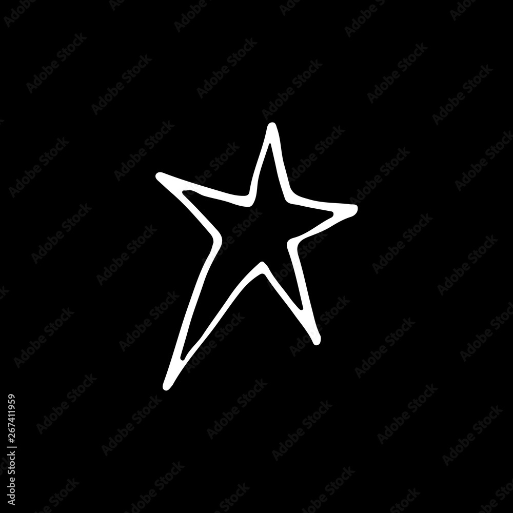 Cute cartoon hand drawn star symbol. Sweet vector black and white star symbol. Isolated monochrome doodle star symbol on black background. Cute cartoon hand drawn star symbol. Sweet vector black and white star symbol. Isolated monochrome doodle star symbol on black background.