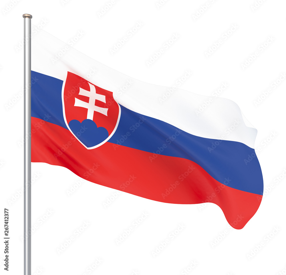 Slovakia flag blowing in the wind. Background texture. 3d rendering, wave. Isolated on white. Illustration.