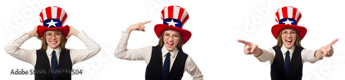 Woman wearing hat with american symbols 