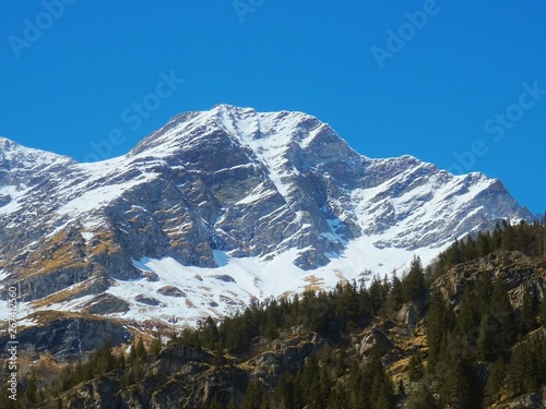 View of the Italian Alps on a sunny day near the town of Macugnaga - April 2019
