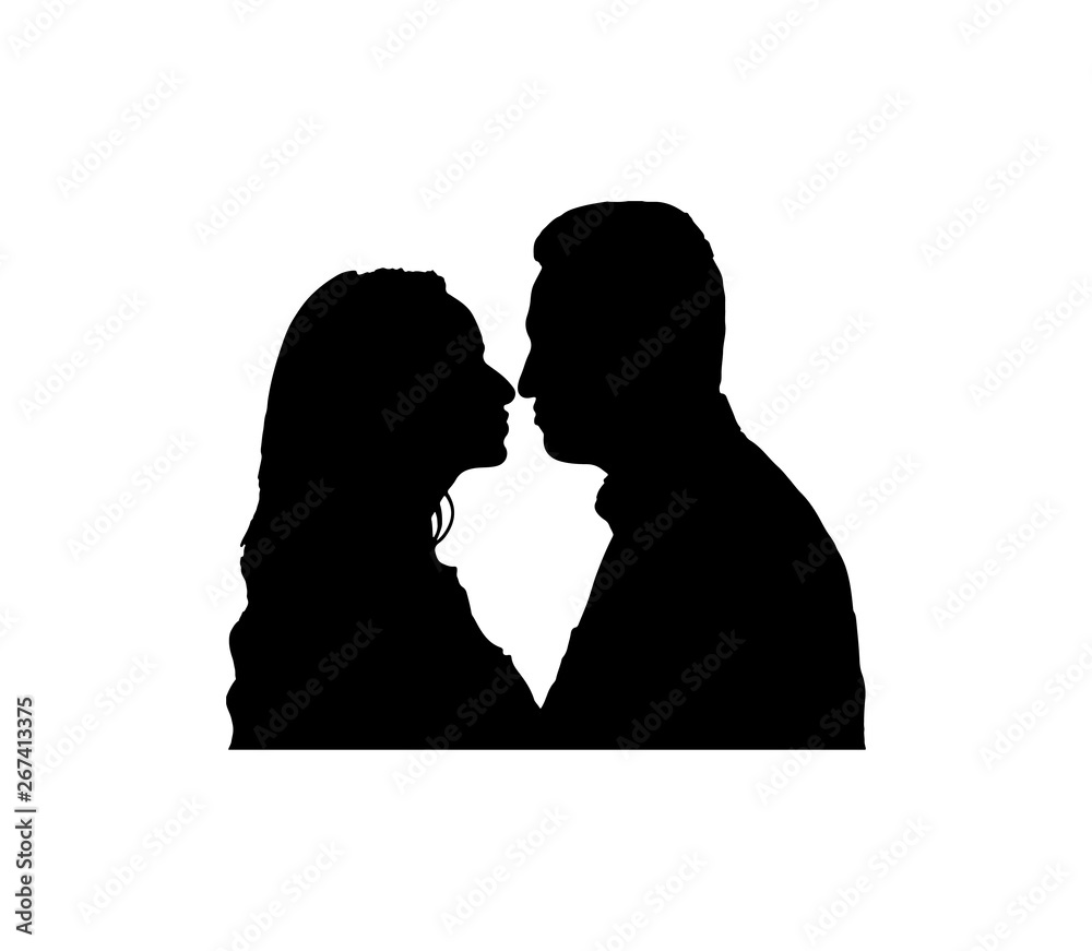 Romantic man and woman couple silhouette on white background