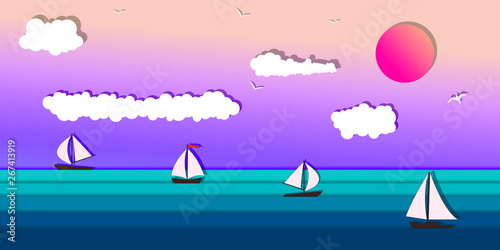 Seascape and Sailing ship. Yacht race  ocean regatta. Travel  holidays  vacation concept. Summer active sport