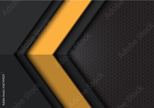 Abstract yellow dark grey arrow direction with hexagon mesh pattern design modern futuristic background vector illustration.