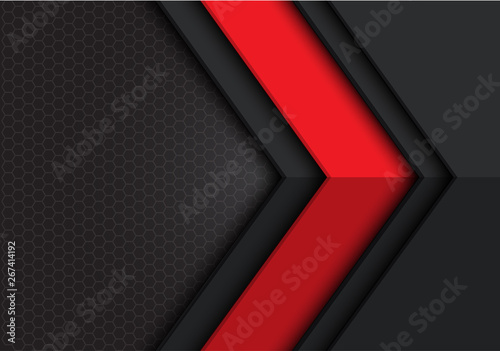 Abstract red dark grey arrow direction with hexagon mesh pattern design modern futuristic background vector illustration.