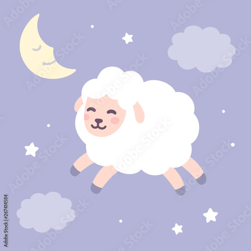 Cute sheep on night sky background