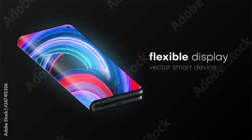 Foldable smartphone with flexible display. New technology transforming cell phone into tablet.