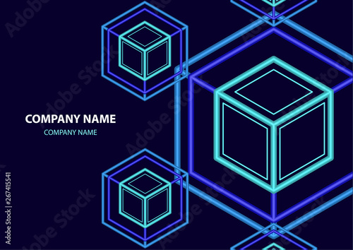 Company logo icon design template element. Logo in the form of a hexagon, a cube in a cube on a dark background.