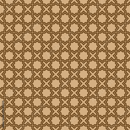 Seamless geometric ornament in brown colors lines. © Aleksei