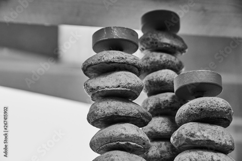 Stone Stack with Candle Black and White