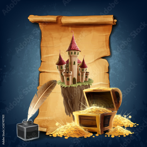 fabulous history with castle on parchment