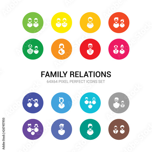 16 family relations vector icons set included brother, cousin, ex-husband, family, father, father-in-law, fiancée, girlfriend, grandparents, husband, mother icons