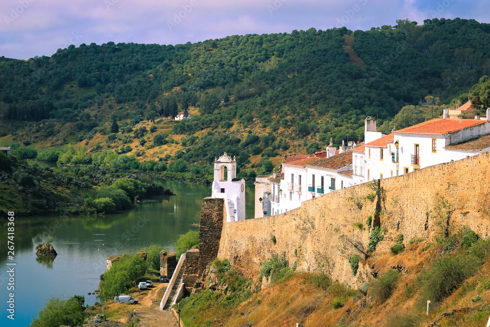 Fototapeta premium View of Mertola Town and the Guadiana River on foreground in Alentejo, Portugal