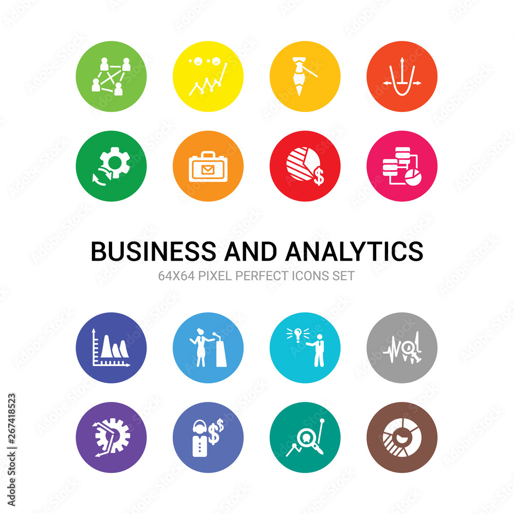 16 business and analytics vector icons set included round value chart, search analytics, service, setting flow interface, sine waves analysis, solution, speech, statistics, stock data analysis, 16 business and analytics vector icons set included round value chart, search analytics, service, setting flow interface, sine waves analysis, solution, speech, statistics, stock data analysis,