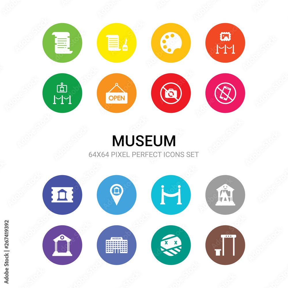 16 museum vector icons set included metal detector, mummy, museum, museum building, canvas, fencing, map, ticket, no phone, no photo, open icons 16 museum vector icons set included metal detector, mummy, museum, museum building, canvas, fencing, map, ticket, no phone, no photo, open icons