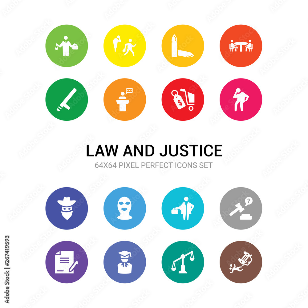 16 law and justice vector icons set included accident and injuries, adminstrative law, advocate, agreement, ask a lawyer, attorney, balaclava, bandit, bankruptcy, bargain, witness icons 16 law and justice vector icons set included accident and injuries, adminstrative law, advocate, agreement, ask a lawyer, attorney, balaclava, bandit, bankruptcy, bargain, witness icons