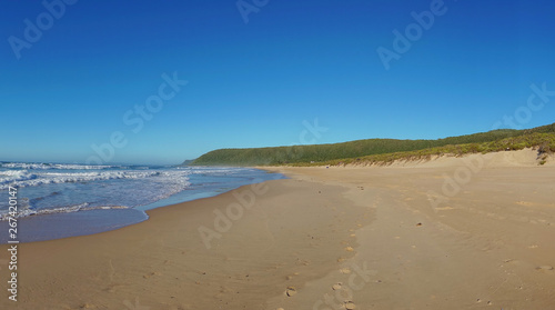 Panoramic landscape of sandy beach and ocean waves