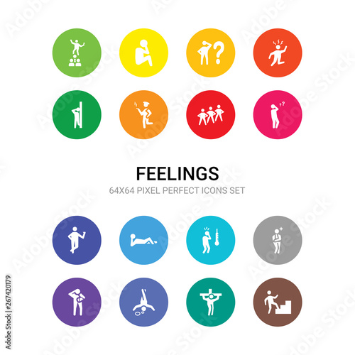 16 feelings vector icons set included blah human, blessed human, bo human, broken chill cold comfortable confident confused content cool icons