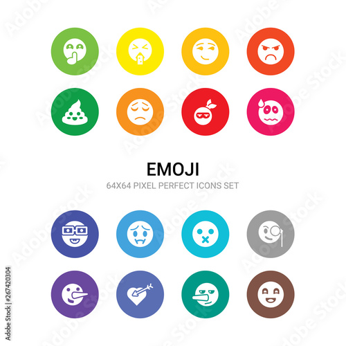 16 emoji vector icons set included laughing emoji, liar emoji, love lying monocle muted nauseated nerd nervous ninja pensive icons