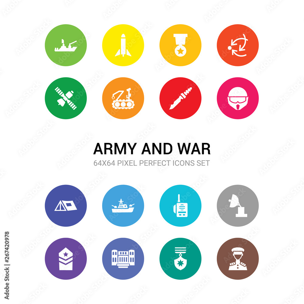 16 army and war vector icons set included lieutenant, medal, militar antique building, militar in, militar radar, radio, ship, tent, military helmet, military knife, military robot machine icons 16 army and war vector icons set included lieutenant, medal, militar antique building, militar in, militar radar, radio, ship, tent, military helmet, military knife, military robot machine icons