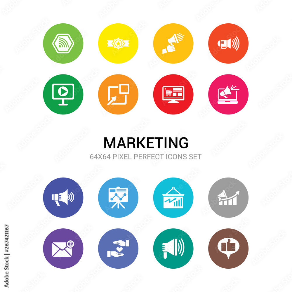 16 marketing vector icons set included like, loudspeaker, loyalty, mail, marketing, marketing graph, presentation, megaphone, online online store, pop up icons 16 marketing vector icons set included like, loudspeaker, loyalty, mail, marketing, marketing graph, presentation, megaphone, online online store, pop up icons