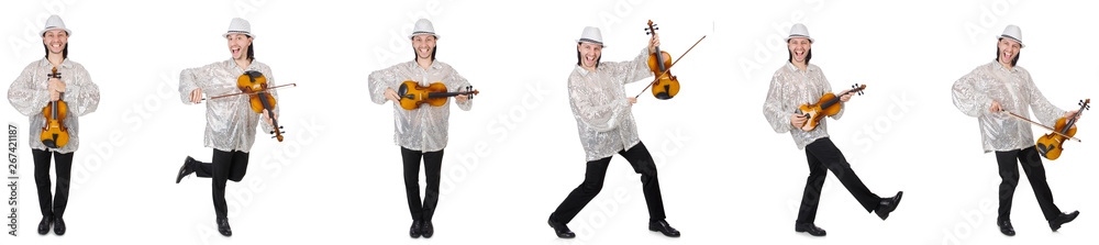 Naklejka premium Young man playing violin isolated on white 