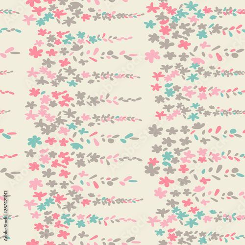 Floral vector seamless pattern. Simple stylized flowers and leaves background made with clipping mask for easy editing.