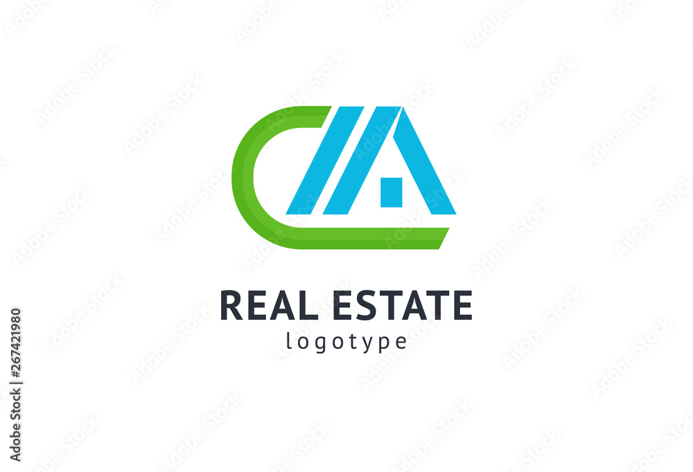 Fototapeta premium Abstract real estate agent logo icon vector design. Rent, sale of real estate vector logo, House cleaning, home security, real estate auction. Vector building logo concept.