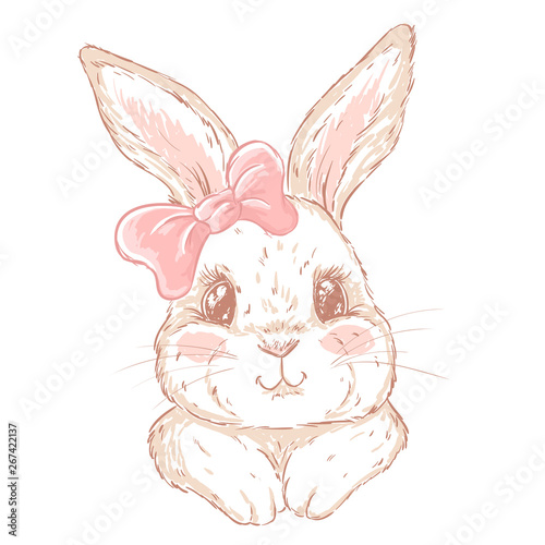 Cute cartoon hand drawn bunny. Print for t-shirt