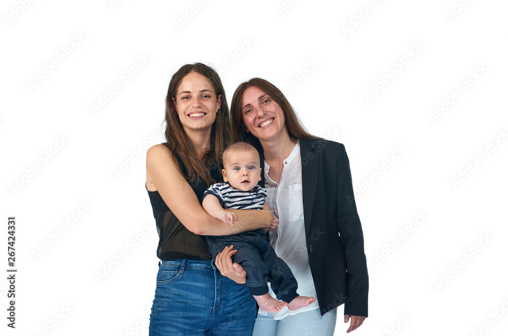 Lesbian love, young lesbian mothers with their baby. Homosexual family. Lesbian love, young lesbian mothers with their baby. Homosexual family.