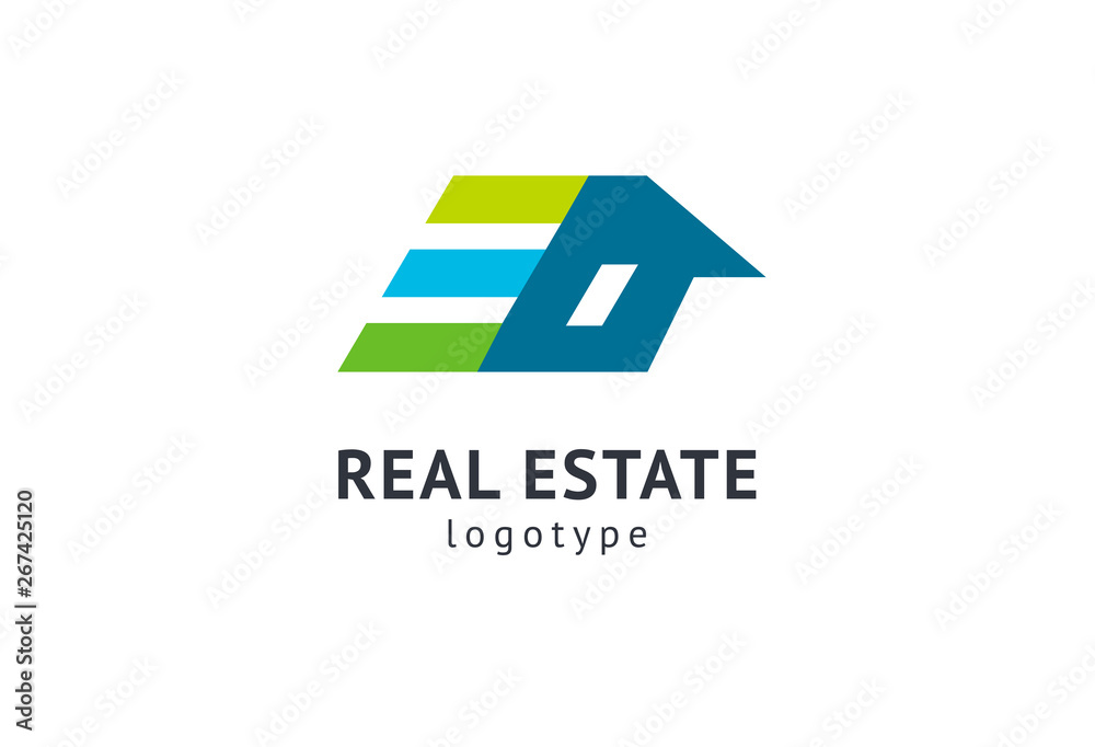 Obraz premium Abstract real estate agent logo icon vector design. Rent, sale of real estate vector logo, House cleaning, home security, real estate auction. Vector building logo concept.