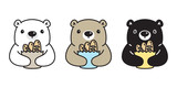 Bear icon vector teddy polar bear bread eating food logo cartoon character doodle illustration