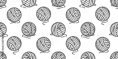 yarn ball seamless pattern vector balls of yarn knitting needles cat toy repeat isolated wallpaper tile background cartoon illustration