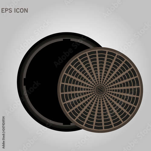 An open manhole with steps leading down. street manhole open on a white background eps10