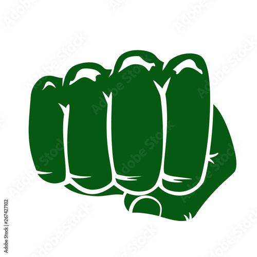 Silhouette of green fist on a white background. Logotype.