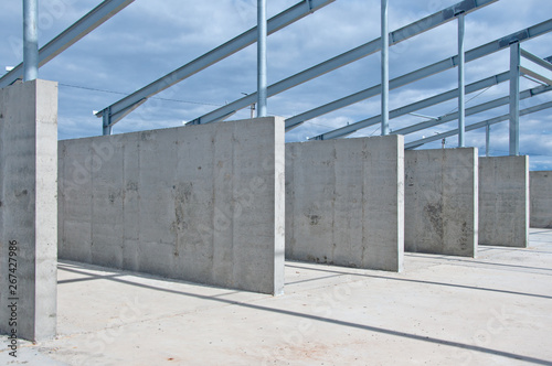 Reinforced concrete construction at the construction site. The use of concrete and metal frame for the construction of buildings and structures.