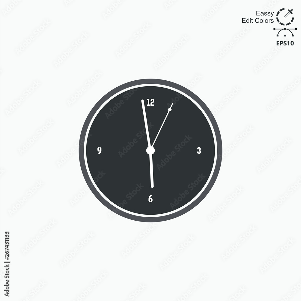 clock on black background in flat style. Vector illustration - Vector clock on black background in flat style. Vector illustration - Vector