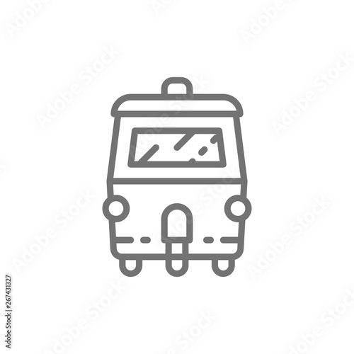 Tuk tuk car, traditional public transport in Thailand line icon.