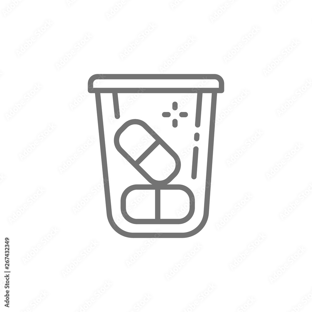 Pills container, medications, vitamins line icon. Pills container, medications, vitamins line icon.