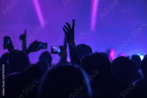 hands to the skies of people dancing and having fun at the live music concert