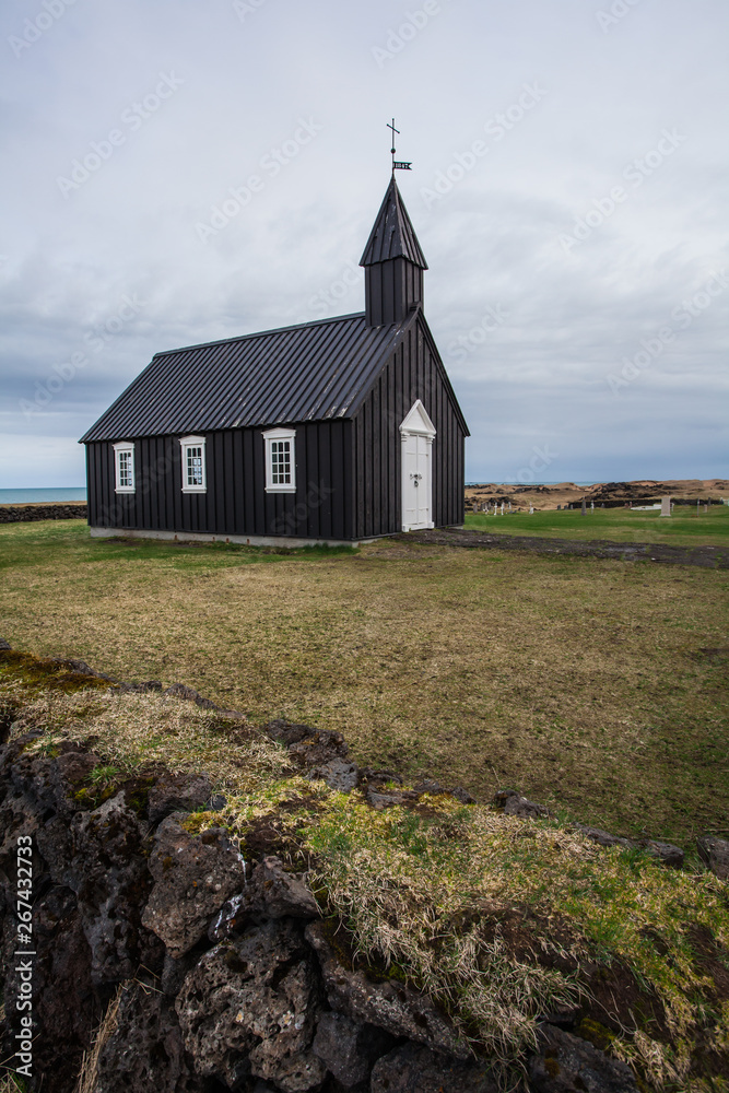 Old Wooden Black Church in Iceland